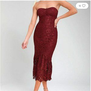 LULUS Divine Nights Strapless Red Wine Lace dress